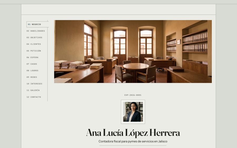 El expediente de ejemplo con la plantilla Atlas