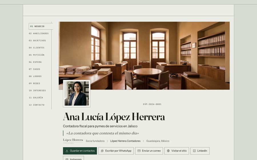 El expediente de ejemplo con la plantilla Bitácora
